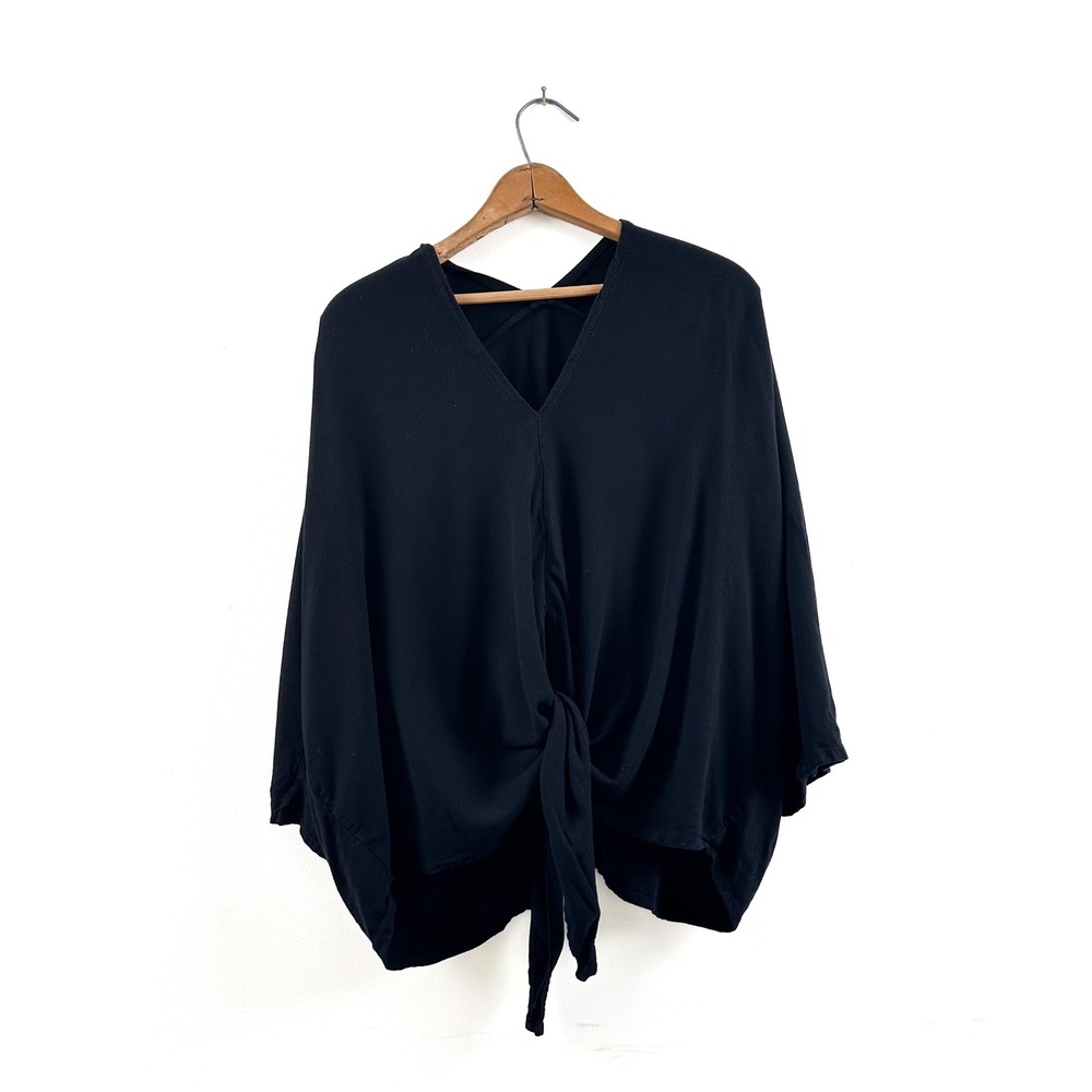 Miranda Bennett Black Wrap-Style Tie‎ Front Top – OS